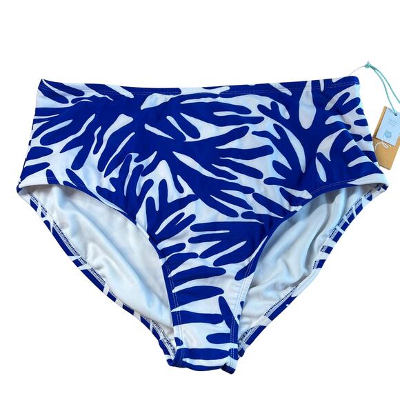 Kona Sol Women's Plus Size Blue Print High Waist Bikini Bottom - Size 1X - NWT - Picture 1 of 7